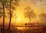 Albert Bierstadt Sunset on the Mountain painting